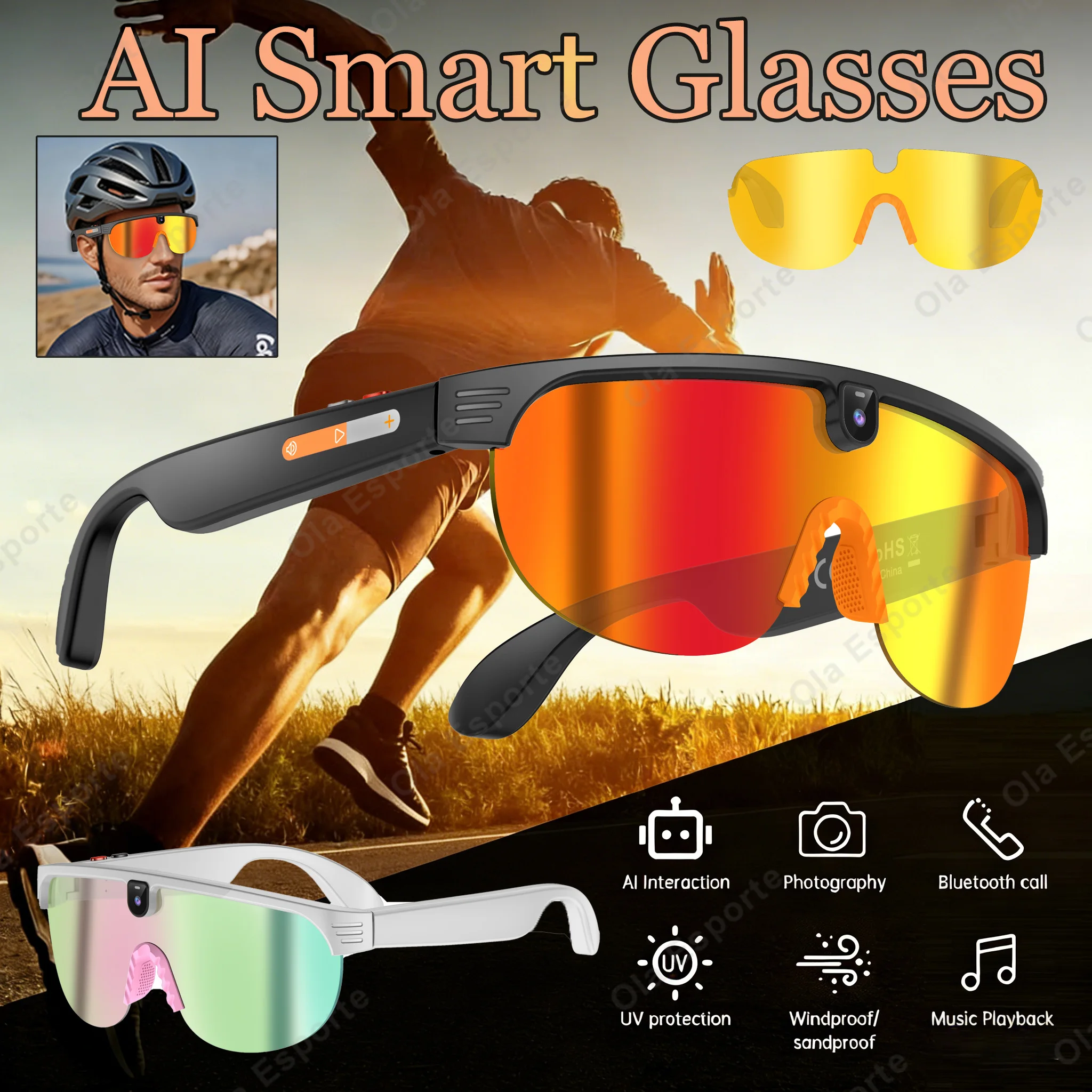 

Умные велосипедные очки AI для мужчин с камерой 800W, видео, переводом, звонками, музыкой, 4K HD, изменением цвета, спортивные очки 2026 New