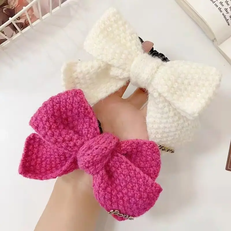 1 Fall/winter knitted bow for adult hair tie Hair tie hair circle hair tie sweet hair accessory