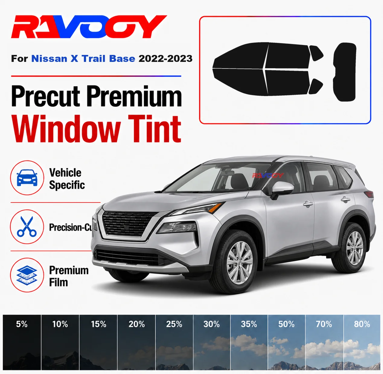 Premium Precut Window Tint Kit Front Rear Windows Rear Windshield For Nissan X Trail Base 2022-2023 Car Solar Nano Ceramic Film