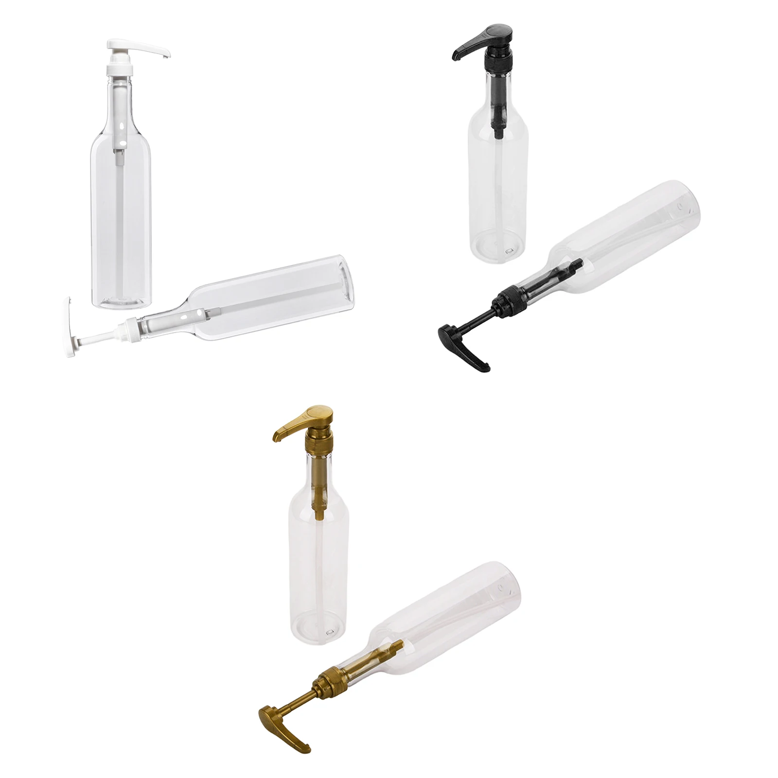 2Pcs Plastic Clear 750ml Empty Bottles with Pumps Dispenser Set for Refillable Pump Bottle for Shampoo Liquid Soap Massage Oil