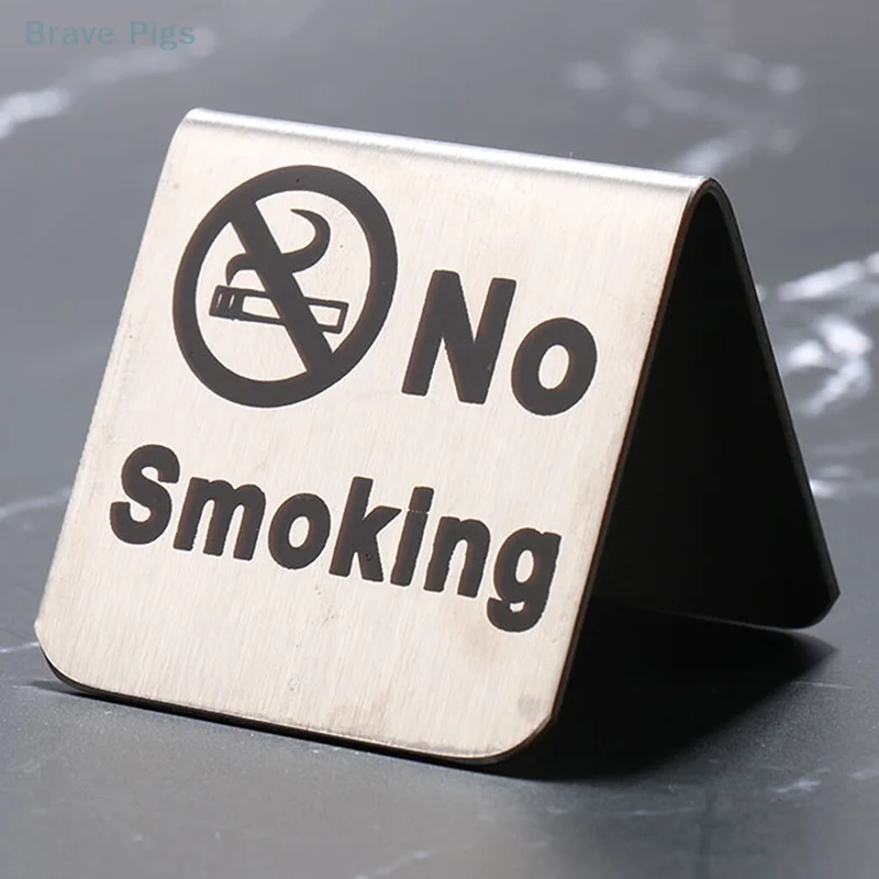 Stainless Steel No Smoking Sign Double-Sided Tabletop Warning Sign Plaque For Restaurant Public Places Hotel Office