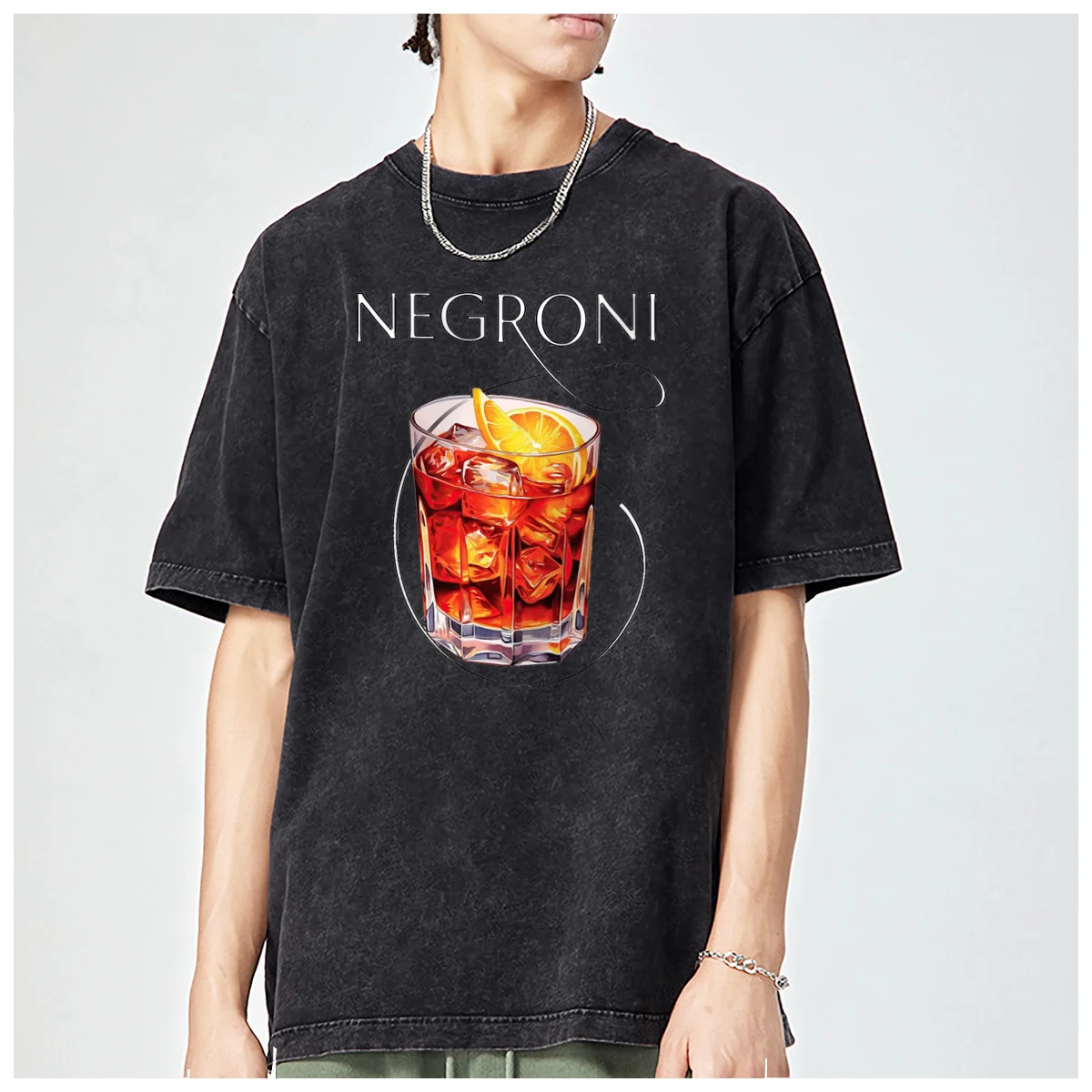 Negroni retro style cocktail drinking cute funny Oversized t shirt men Women Fashion Casual Vintage Washed Streetwear Cotton top