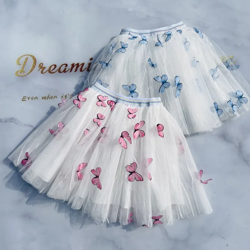 

Summer Girls Mesh Skirt Pastoral Three-dimensional Butterfly New Cute Toddler Girl Tutu Skirts Korean Fashion Tulle Skirt Faldas