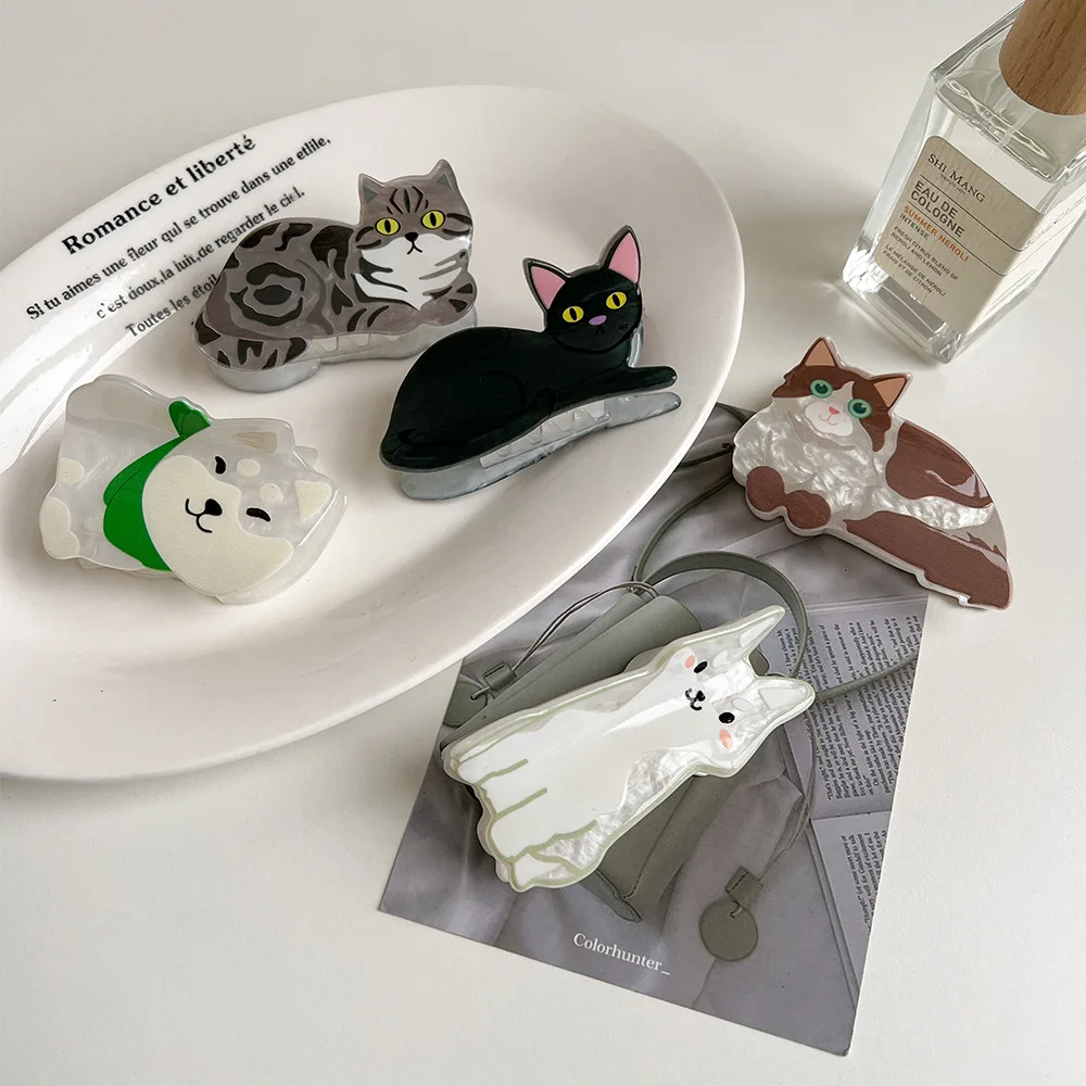 1Pcs  Fashion Cartoon Animal Dog Cat Acrylic Hairpin For Women Girls Cute Hair Accessories Gift