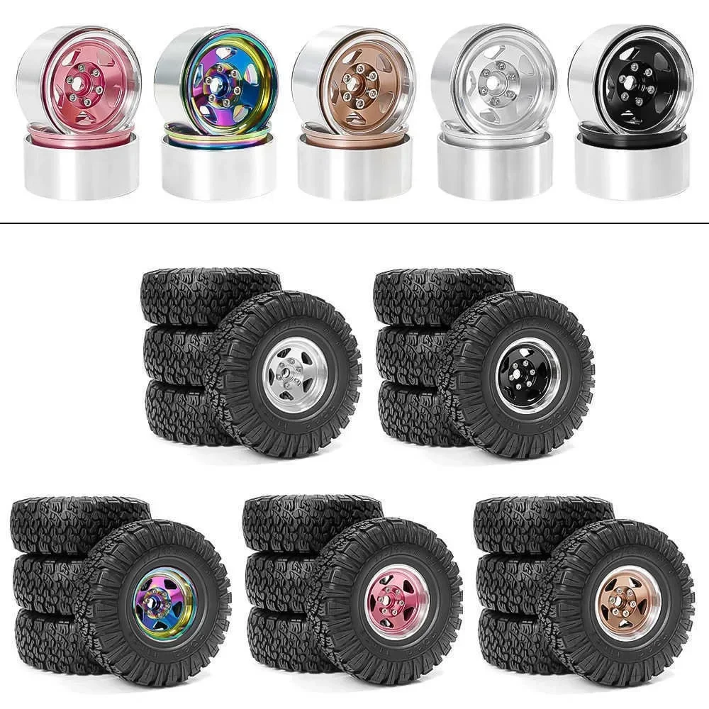 

4pcs 115mm 1.9" Metal Beadlock Wheel Rim Rubber Tire Set for 1/10 RC Crawler Car Trxs TRX4 RC4WD D90 D110 Axial SCX10 MST