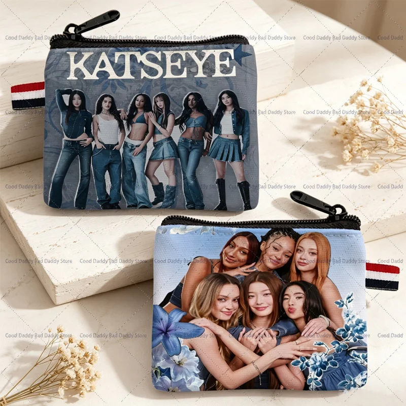 Kpop Girls Group KATSEYE Zipper Coin Purse Canvas Mini Pouch Wallet Portable Small Storage Bag for Key Card Earphone Change Gift