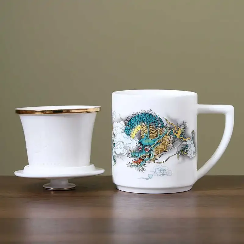 400ml Tea Cup Ceramic Household Filter Tea Separation Mug with Lid Office Tea Infuser Chinese Style  Delicate