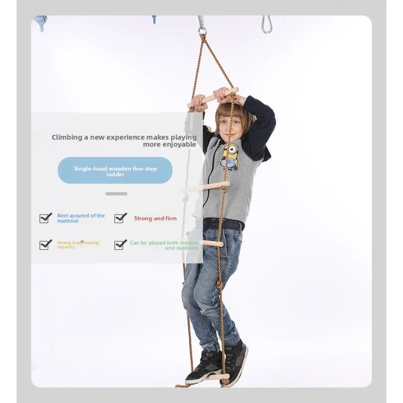 Balanços internos e externos para entretenimento infantil, escada de escalada de cinco degraus de madeira, fabricante atacado