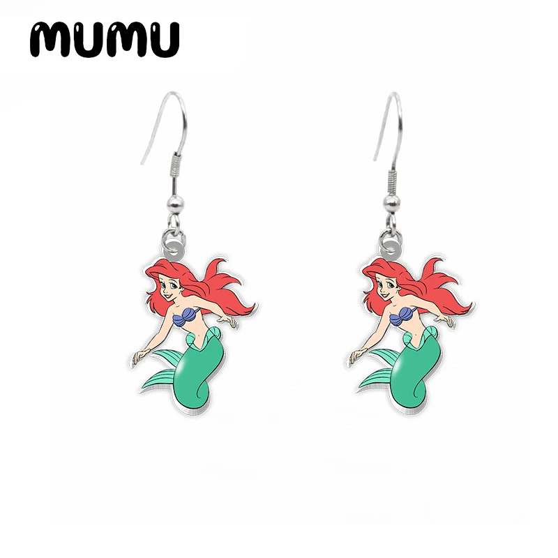 2024 New Little Mermaid Dangle Earring Ariel Acrylic Earrings Handmade Jewelry Epoxy Resin Fish Hook Earring