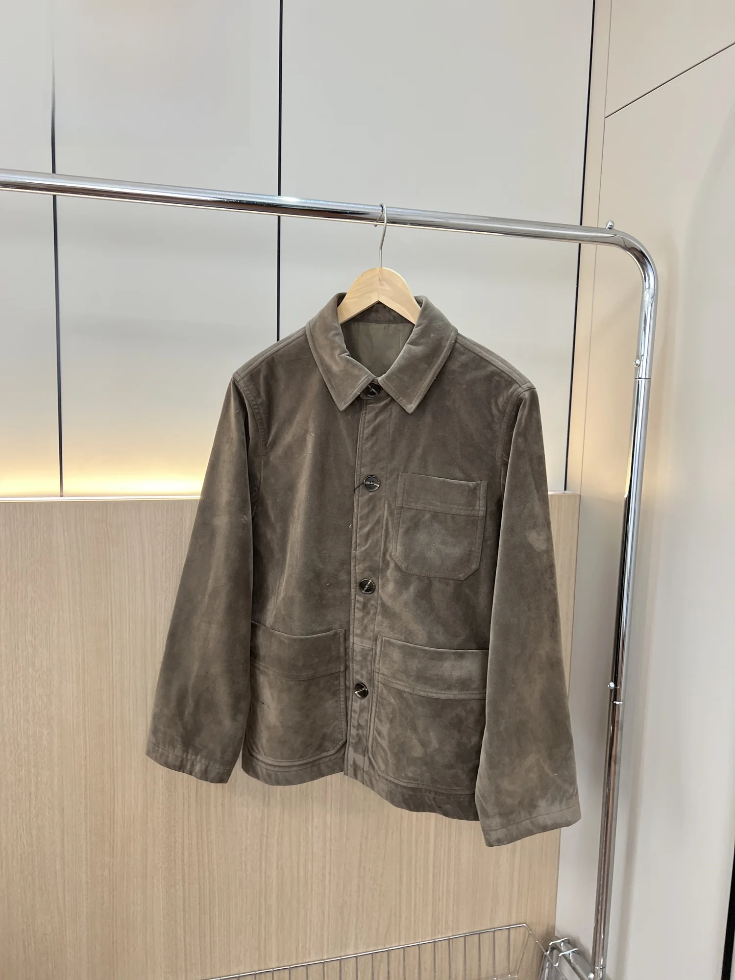 

Leather Texture Casual Jaet for Men Busin Commute Flip Collar All-Match Autumn Outerwear Breathable Stand Fit Long Sl...