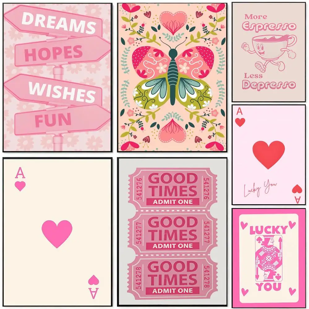 Trendy Retro Aesthetic Pink Lucky You Poster HD Waterproof Self-Adhesive Wall Art – Multi-Scene Use, Top Gift Pick