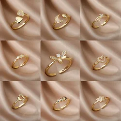 Biene Schmetterlings ring für Frauen offen verstellbar Edelstahl Zirkonia Mond Herz Fingerring elegante Geburtstags schmuck