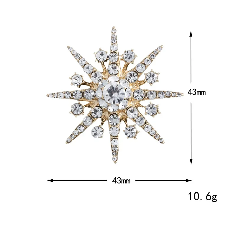 New High-end Rhinestone Star Brooch Sparkling Crystal Snowflake Lapel Pin Fashion Jewelry Brooches for Women Christmas Gift