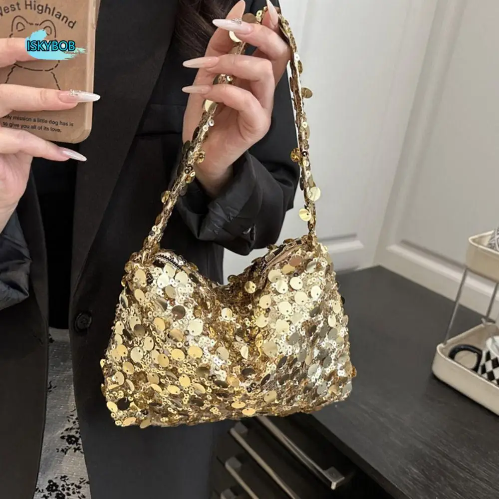 

Mini Shiny Silver Sequin Wrist Bag Handbag Magnetic Blingbling Handbag Underarm Bag Zipper Evening Banquet Bag Wedding