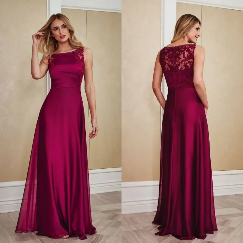 

Gorgeous Sleeveless Floor Length Formal Evening Dresses Burgundy Arabic Chiffon Special Evening Gowns