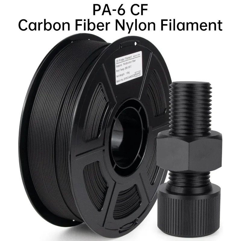 Carbon Fiber PA6 Filament 1.75mm, Wear Resistant & High Strength 3D Printer Filament, PA6-CF Carbon Fiber Nylon Filament 1kg