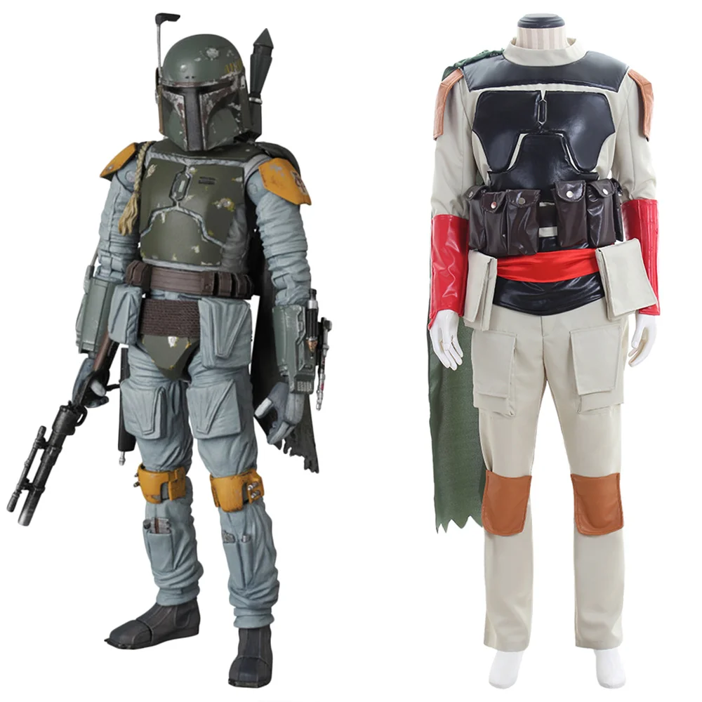 Movie Boba Fett Cosplay Costume Men Battle Uniform Top Pants with Cloak Full Set Halloween Party Carnival Outfits