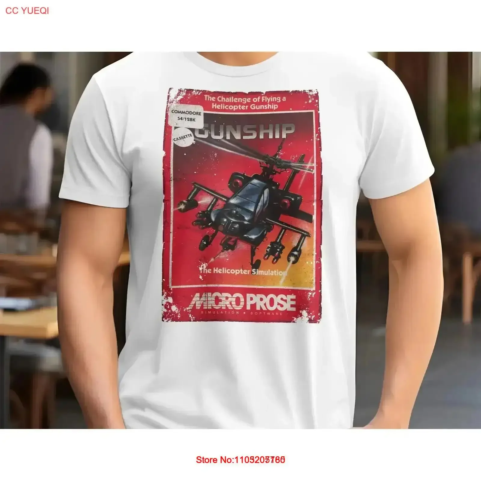 Gunship 8 bit C64 Game Art T Shirt Colors Sizes S 5XL vintage Washed homme streetwear Comfortable fashion graphic Versatile