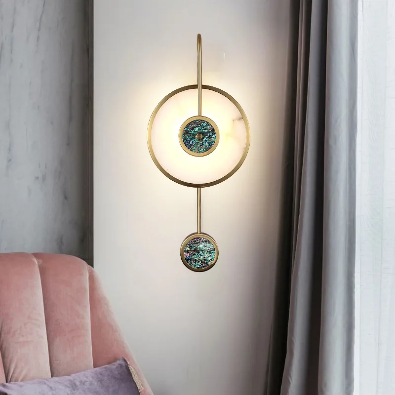 Nordic postmodern hotel marble wall lamp background wall clock pendulum living room bedside study decorative wall light
