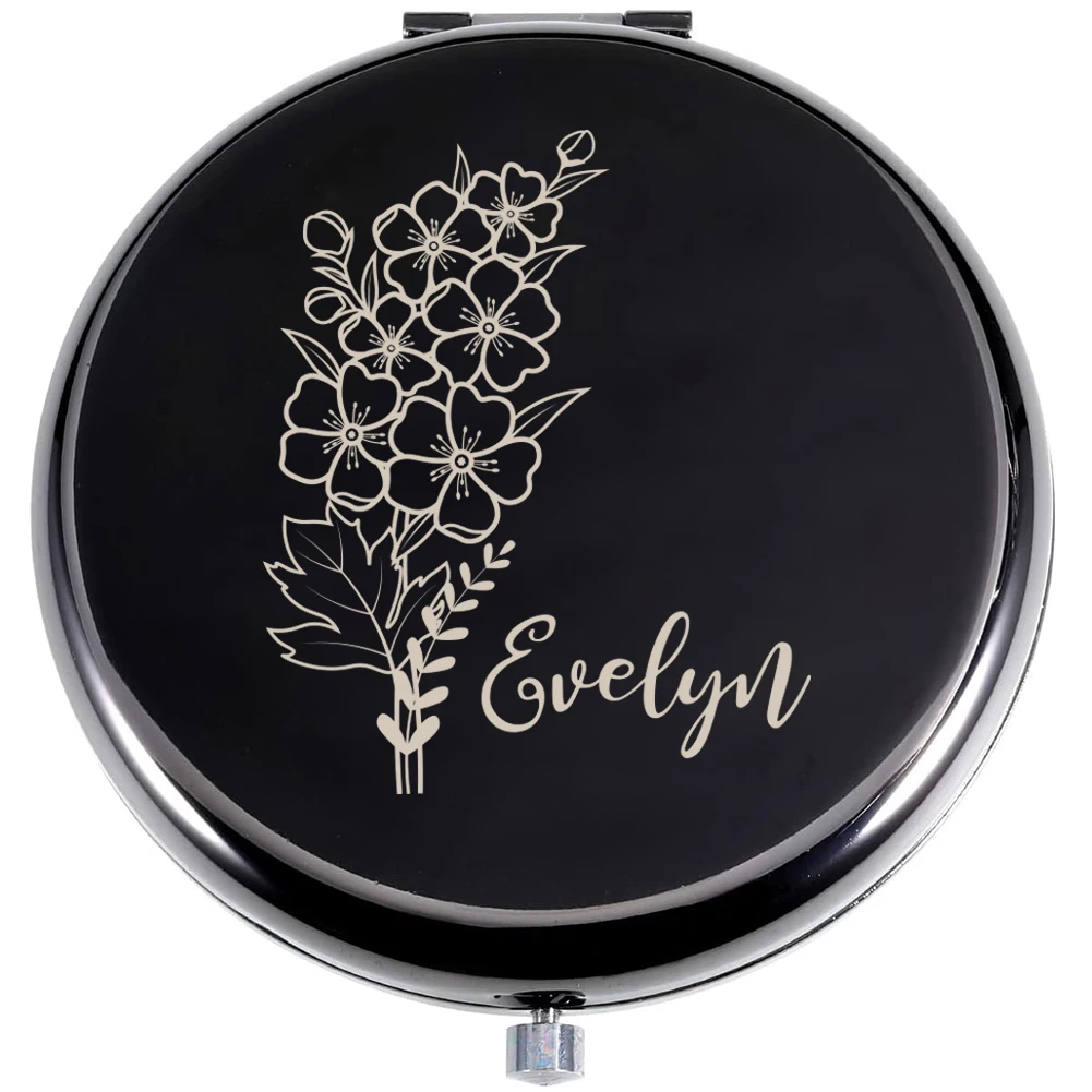 1pc Cartoon flower leaves Personalized Text Fold Mirror Pocket Mirror Mirror With Name Round Circle Mirror Party Gift