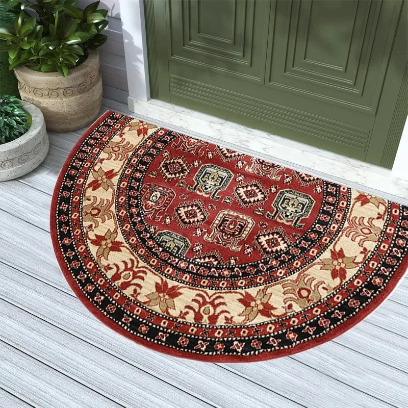Antique Oriental Half Round Welcome Mat Red Persian Semi Circle Doormat Aesthetic Entryway Rug for Front Door Apartment Decor