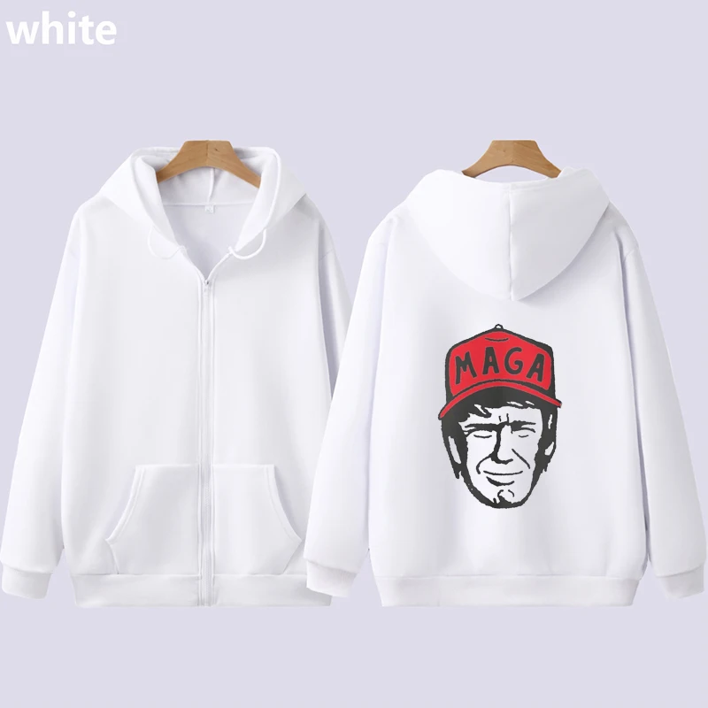 Maga Trump Simple Cartoon Line Style Zip Sweatshirts 2025 Presidential Clothing For Men Women Gifts For Trump Supporters