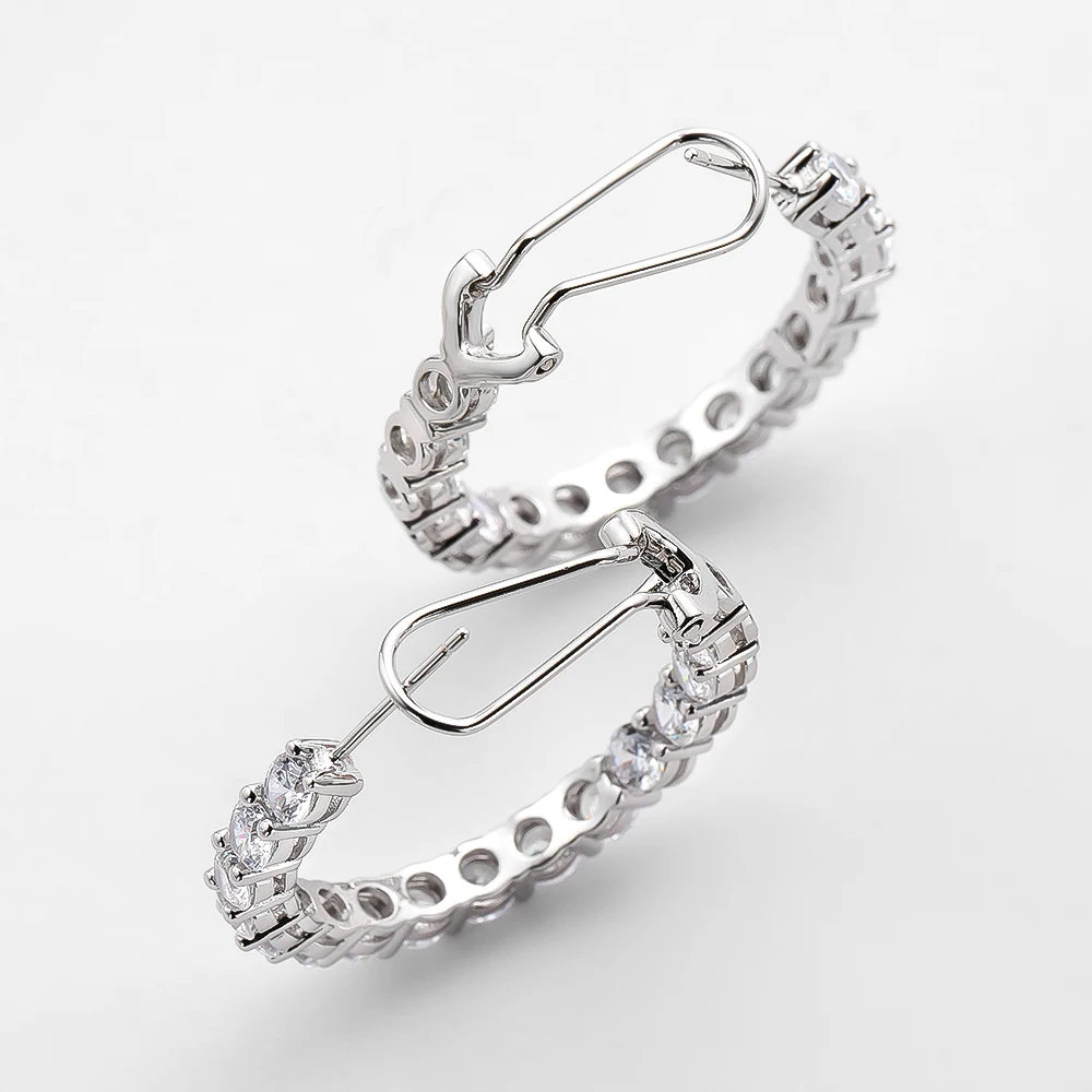 OEVAS Luxury 100% 925 Sterling Silver Created Diamond Gemstone Hoop Earrings Wedding Engagement Fine Jewelry Gifts Wholesale