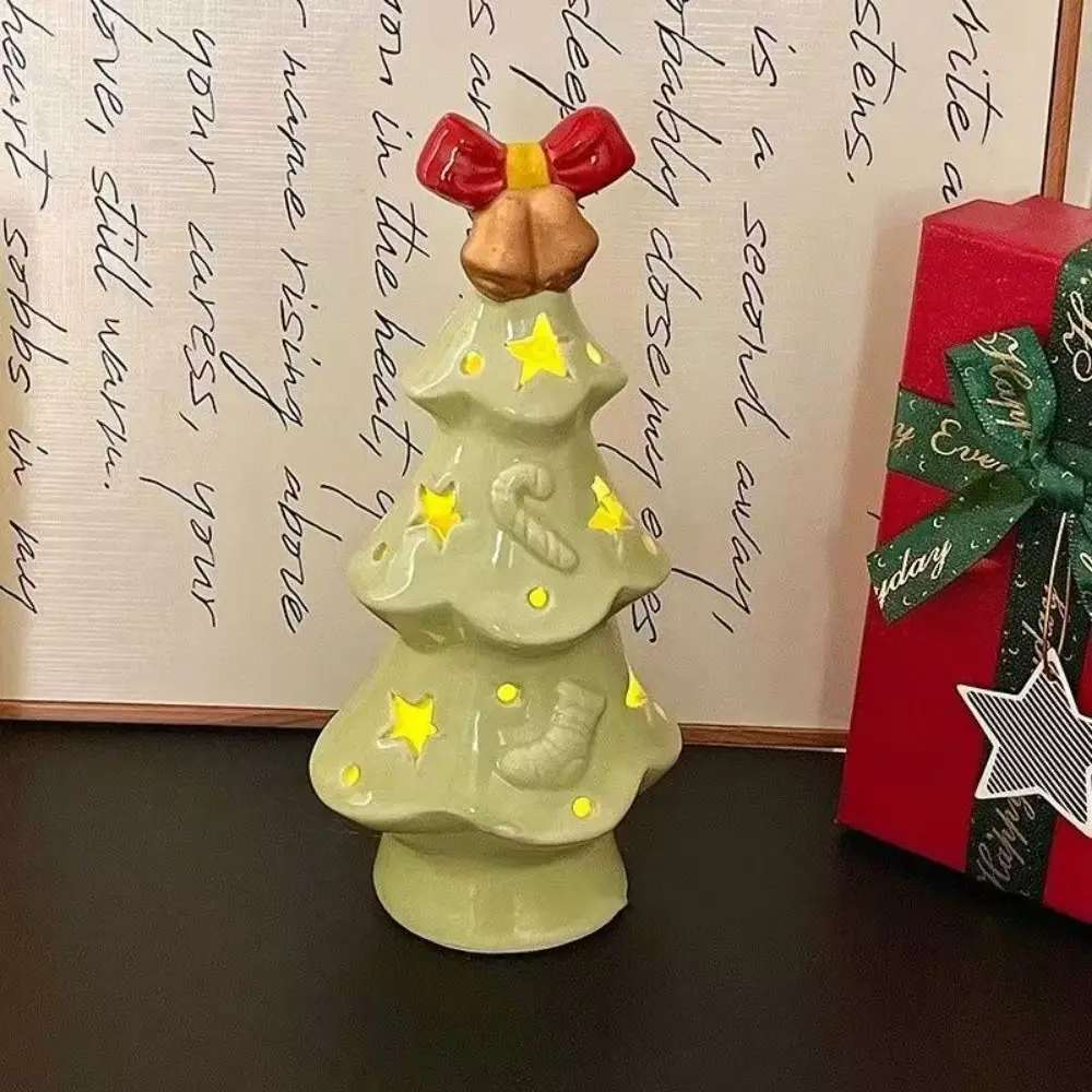 

Stars Christmas Tree Figurine Bell Flameless Christmas Tree Night Lamp Ceramic Small Christmas Tree Ornaments