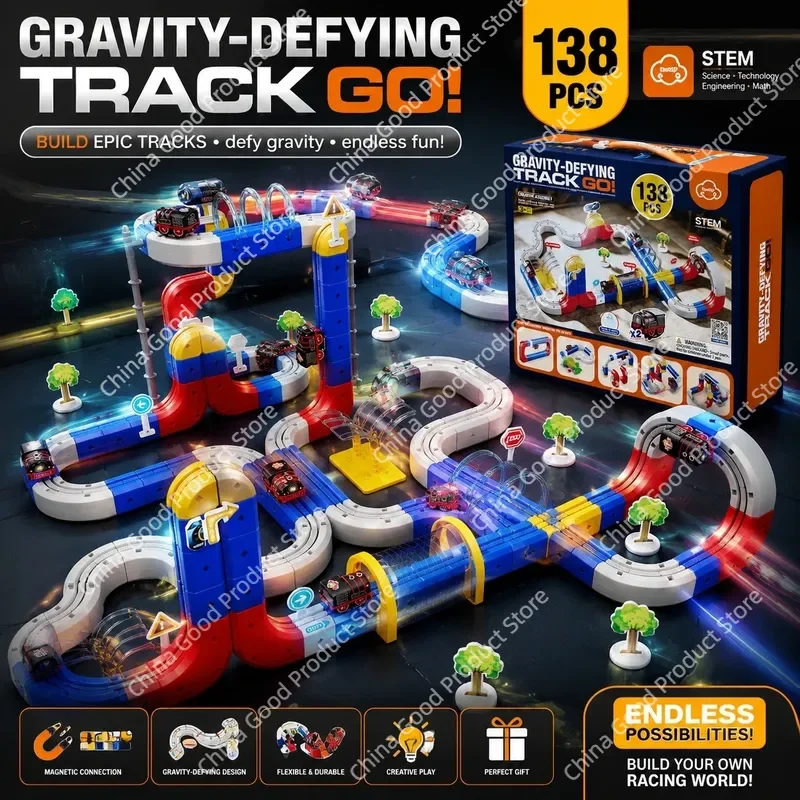 2026 New Anti-Gravity Magnetic Attraction Track Train Changeable Magnetic Magic Rail Car Electric Train Toy Gifts
