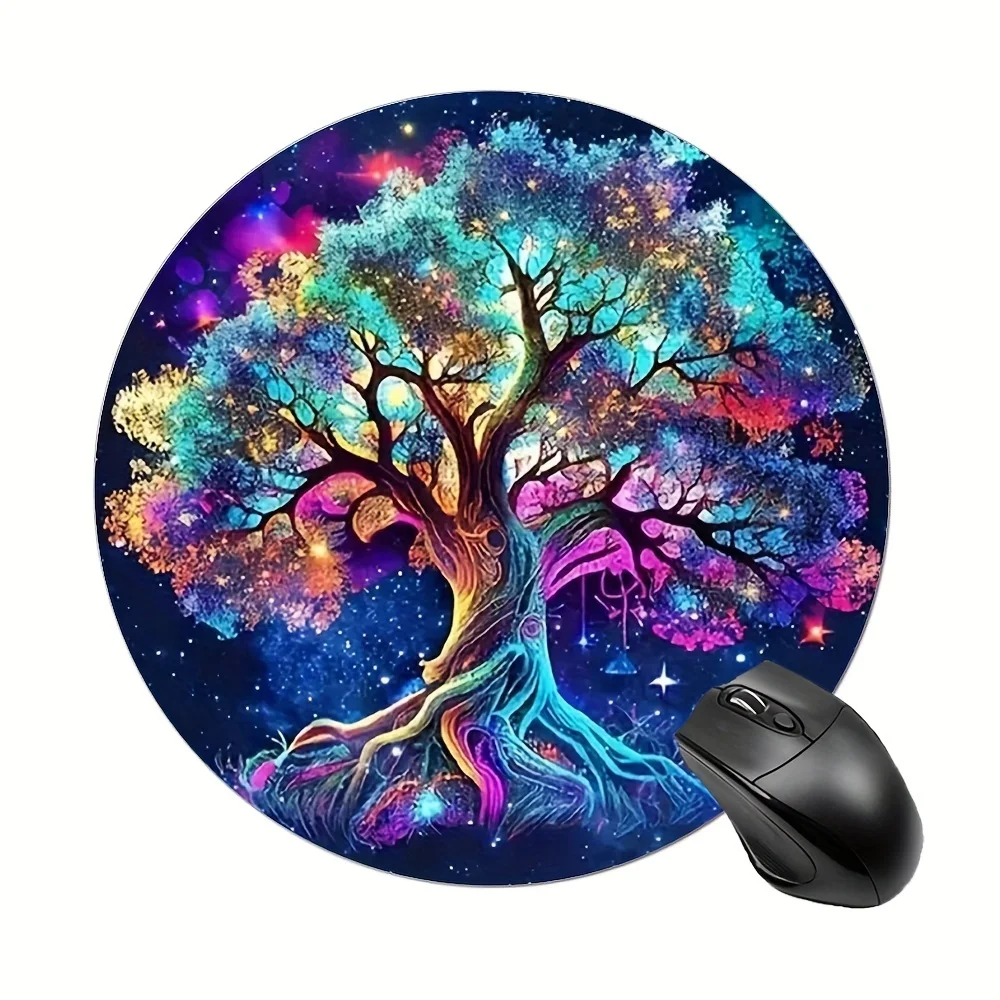 لوحة ماوس مستديرة على شكل شجرة كونية نابضة بالحياة للنساء والفتيات أجهزة كمبيوتر مكتبية مطاطية غير قابلة للانزلاق لأجهزة الكمبيوتر المحمولة وسادات ماوس للمكتب