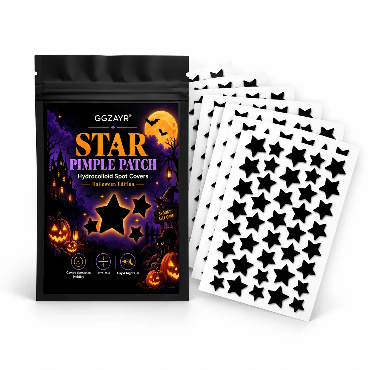 360PCS Star Shape Hydrocolloid Pimple Patches, Black Face Spot Cover Stickers, Cute Blemish Patches for Daily Night Skin Care