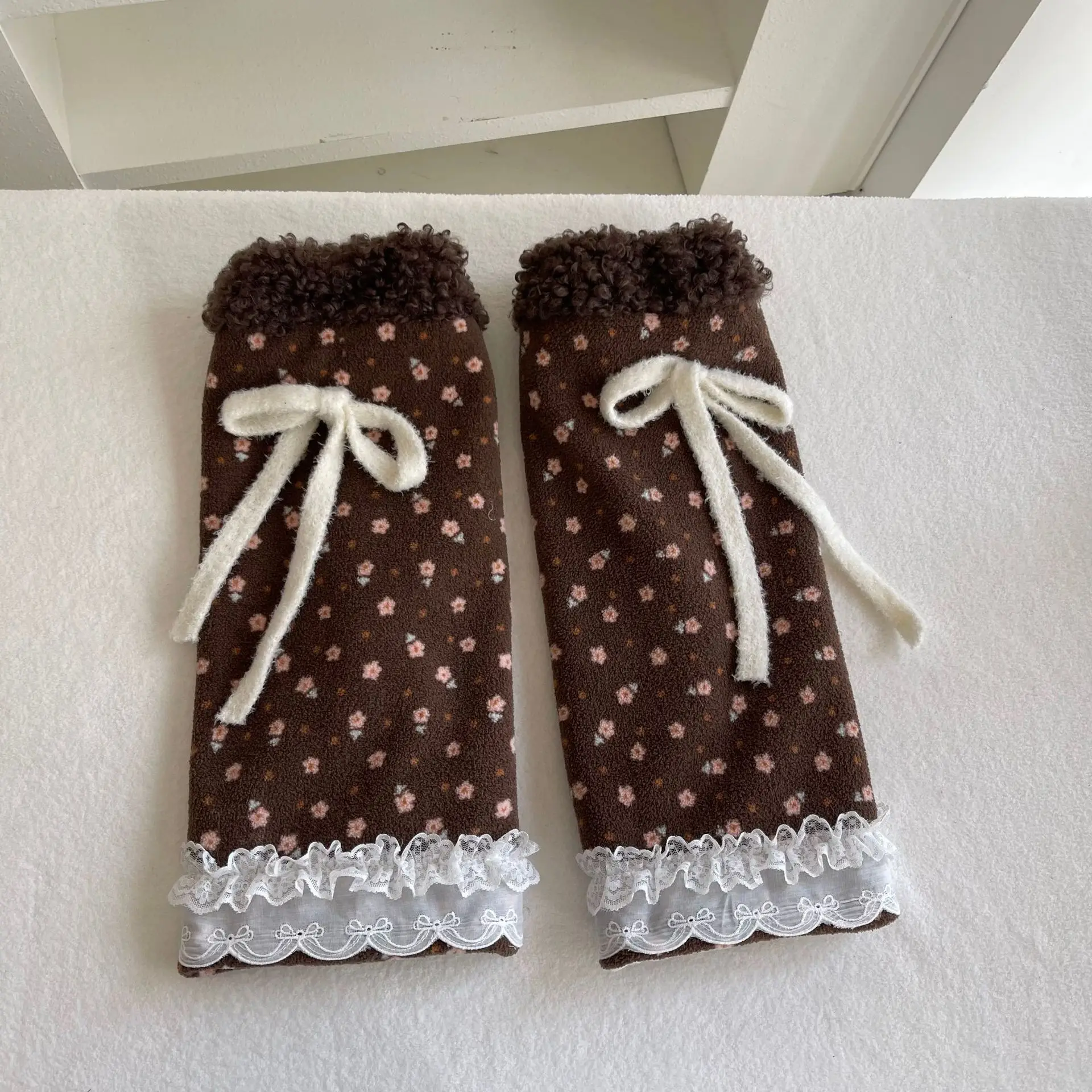 Winter Women French Retro Floral Polka Dot Bow Leg Warmers Cute Casual Warm Sock Covers Outdoor Skiing Cold Proof Leg Warmers