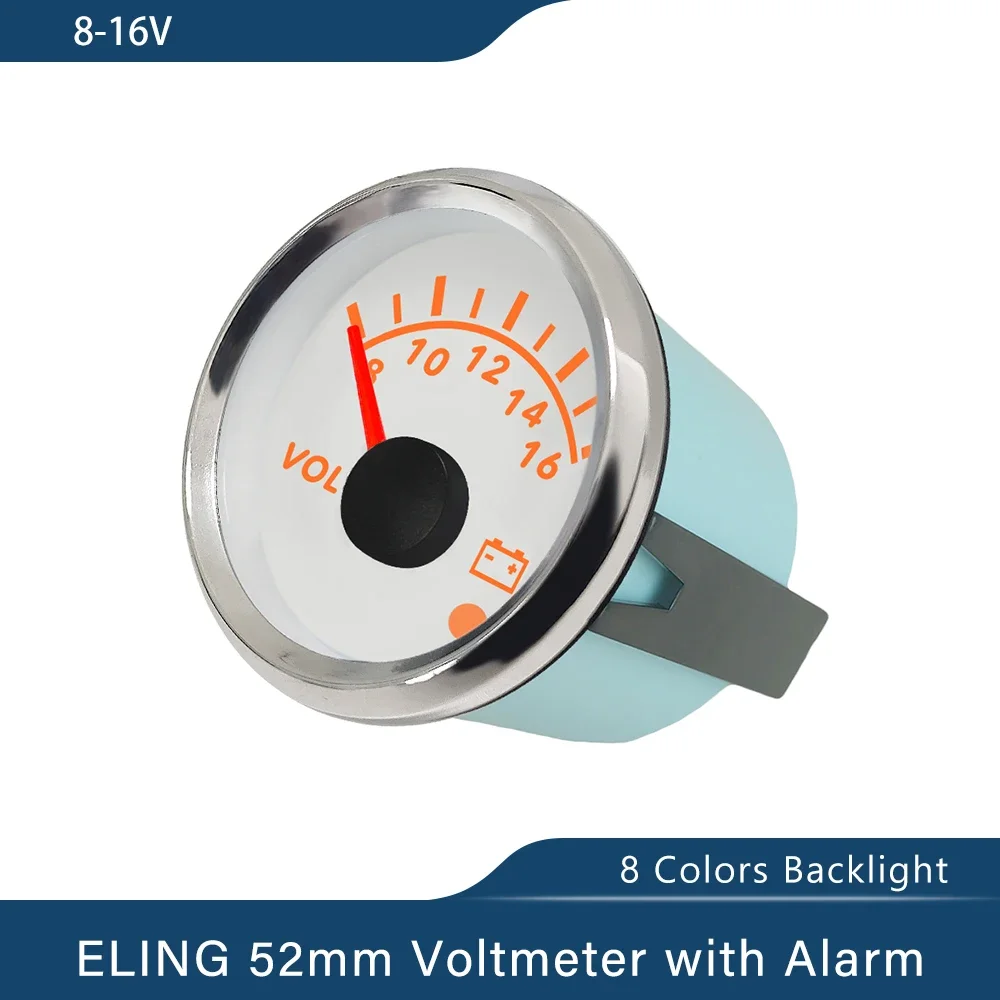 

ELING Универсальный водонепроницаемый вольтметр 52 мм с 8 цветовой подсветкой и сигнализацией для автомобиля, лодки, яхты, грузовика 12 В 24 В