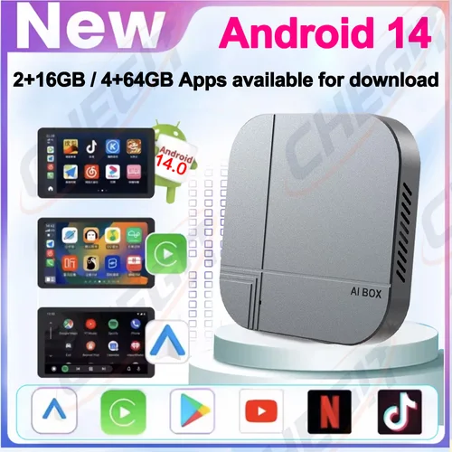 2026 Android 14 3 en 1 CarPlay Smart Box 4 + 64G 2 + 16G adaptador inalámbrico para coche Android Plug-and-Play Tv Box para YouTube Netflix