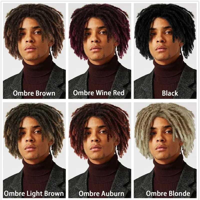 

wiwiwi 123GNIMEGIL Synthetic Braid Wigs 14 Inches Short for Men Afro Bob Ombre Brown Crochet Twist Hair Dreadlocks Wig Natur