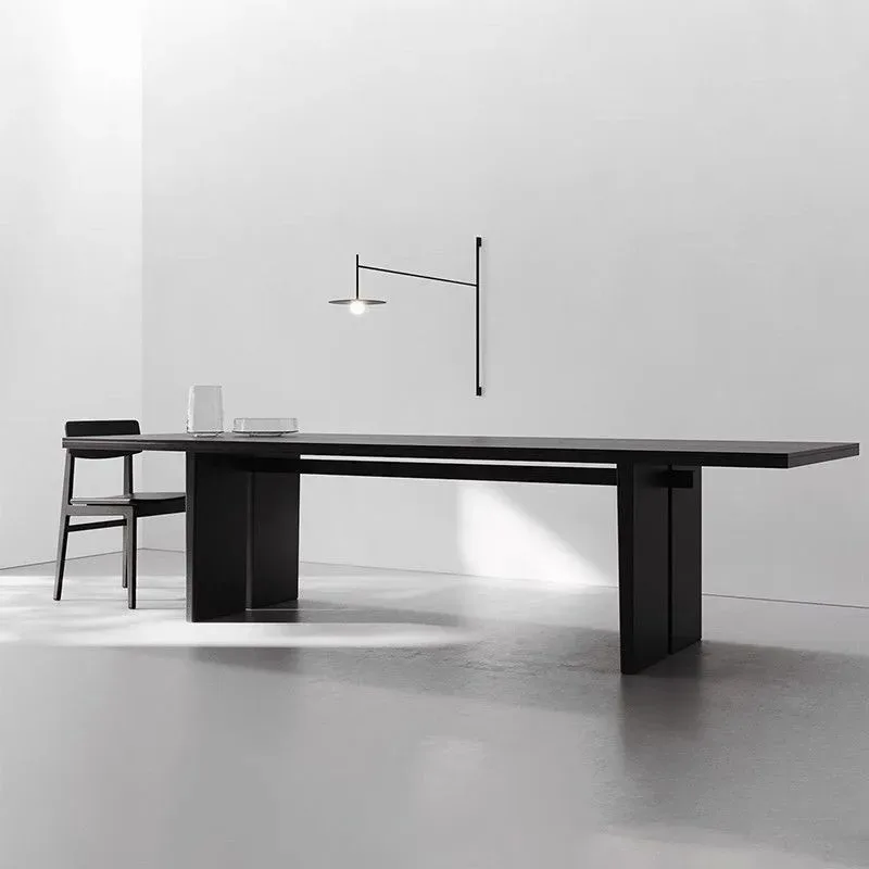 

Solid wood large board long desk black dining negotiation table office meeting table