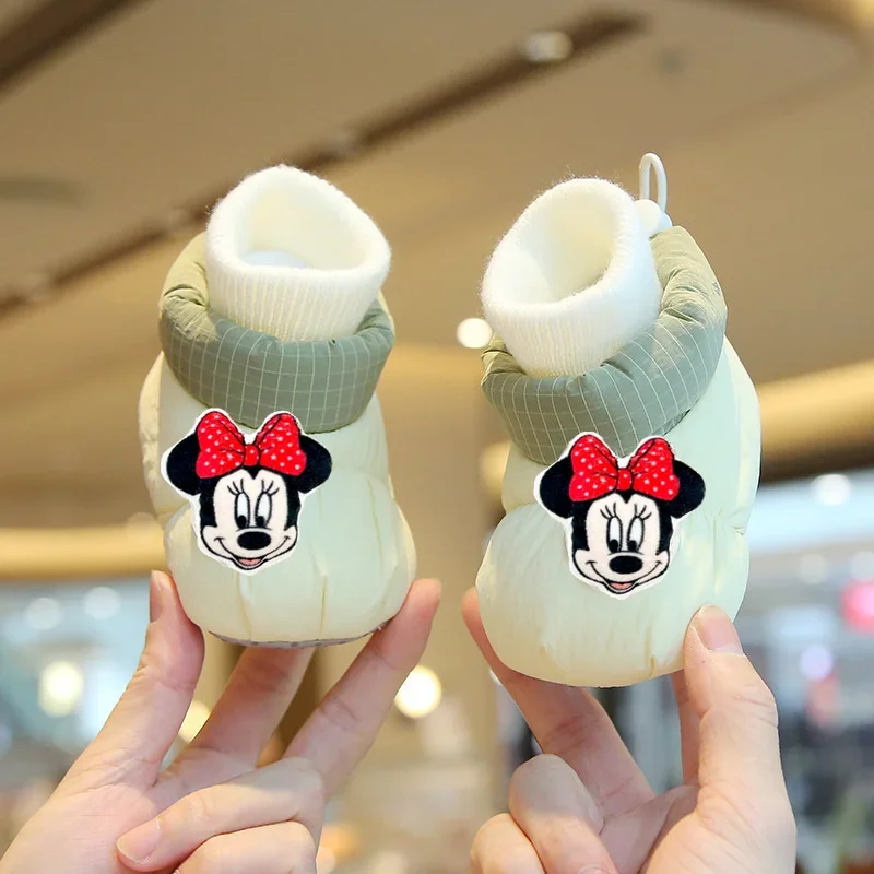 

Детская хлопковая обувь Disney, зимние детские носки на мягкой подошве, обувь для детей 0–1 года, бархатная утолщенная теплая обувь для малышей с защитой от падения