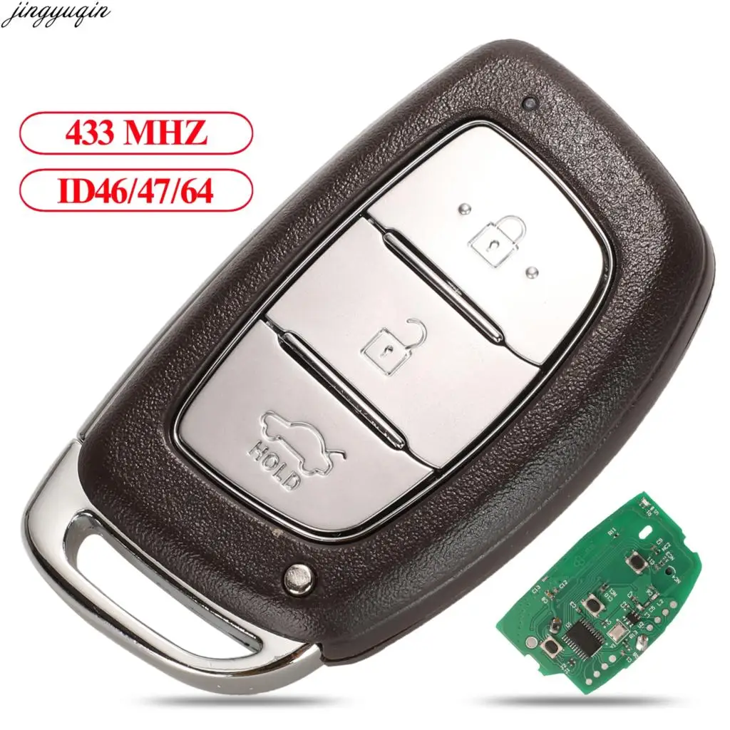 Jingyuqin-chave do carro de controle remoto, chip para Hyundai IX35, Rena, MISTRA, Elantra, 2015, botão 3, ID46, 47, 64, PCF7938, 7953, 433MHz