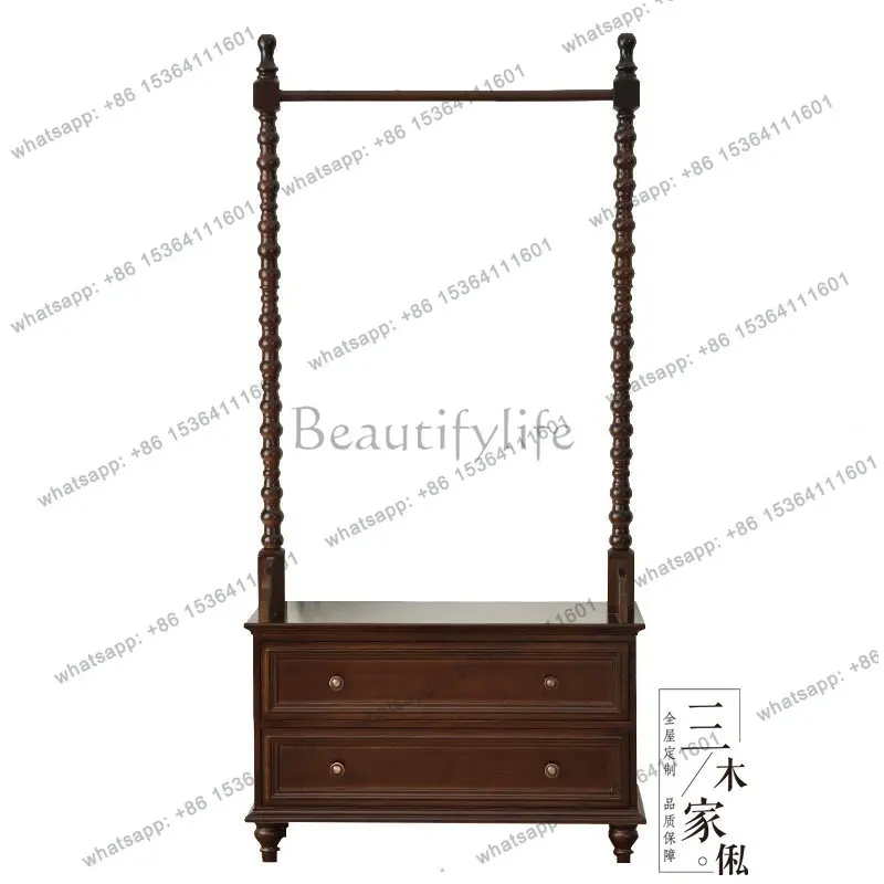 

American country solid wood coat rack floor-to-ceiling bedroom column storage cabinet