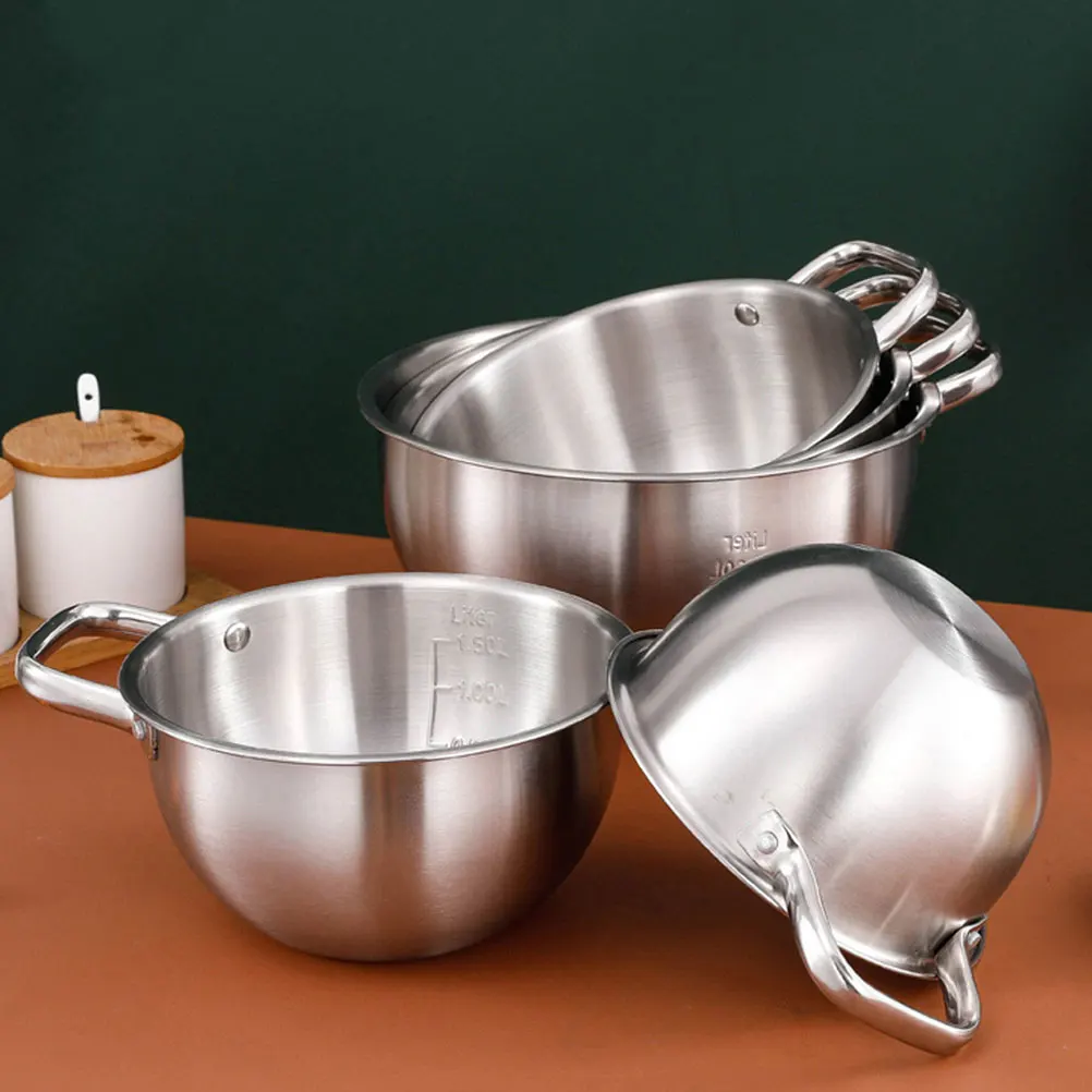 

Steel Bowl Set Large Capacity Kitchen Bakeware Salad Soup Storage Stackable Handle Anti Scald Easy Clean Multi Purpose