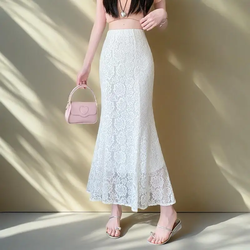 

Женские кружевные юбки-русалки, сексуальные черные абрикосовые оборки, милые длинные юбки, офисные женские юбки с высокой талией, тонкие универсальные низы