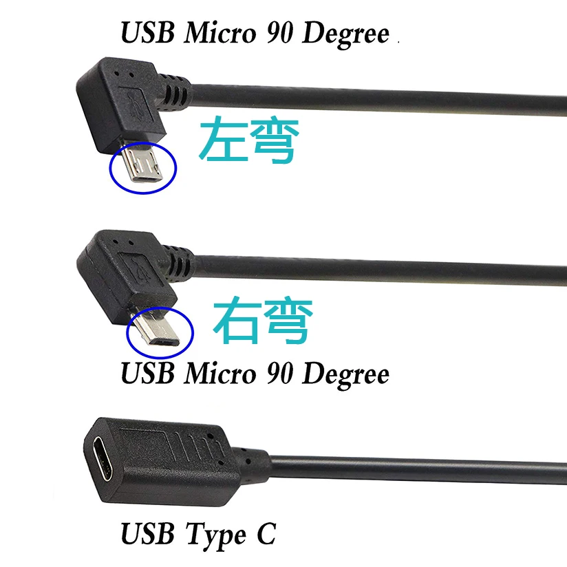 Cable Micro USB macho a USBC hembra, Cable Micro USB de 90 grados a USB tipo C hembra, sincronización de datos, carga para teléfono inteligente