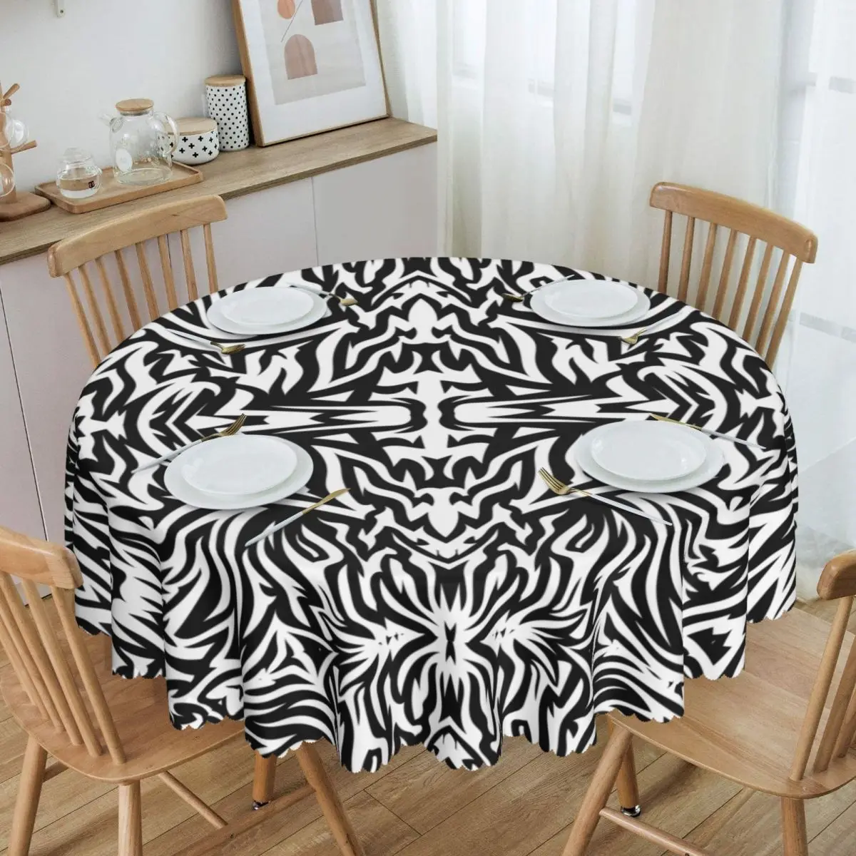 Customized Halloween Horror Bats Flow Tablecloth Round Oilproof Table Cover Cloth for Banquet 60 inch