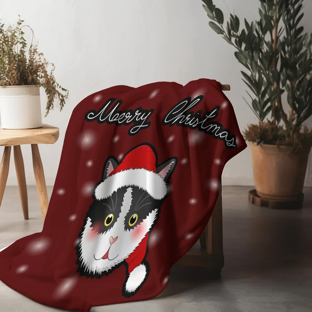 TU Cute Cat Christmas Throw Blanket Cozy Fluffy Sherpa Soft Warm Holiday Decor Gift Home Bedding Dorm Room