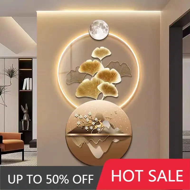 Ginkgo Leaf Entrance Decoration Painting,LED Carved Elk Entrance Door Mural,corridor Hanging Painting,Light Hanging Painting