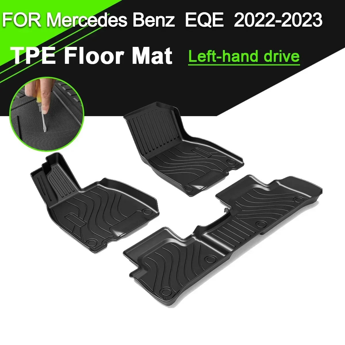 Alfombrilla de goma antideslizante para coche, impermeable, TPE, completamente rodeada, reajuste, conducción a la izquierda, para Mercedes Benz EQE/EQE SUV 2022-2023