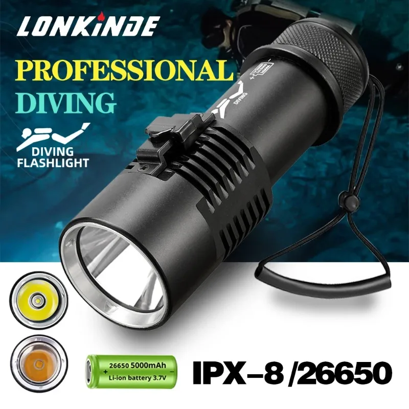 

【Best-selling】 Super 5000LM XHP70.2 Professional Diving Flashlight 200m Underwater Scuba Dive Torch IPX8 Waterproof Dive Light 2