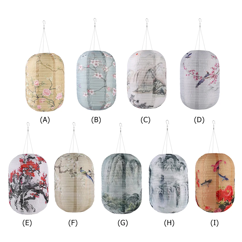 Solar Powered Print Hanging Lantern Nylon Cloth Traditional Decorative Lamp Lantern Atmosphere Light New Year Holiday Decoration