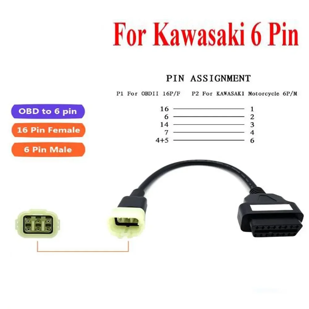 EFI Motorcycle National IV 6pin Cable OBD2 16pin for Suzuki/Yamaha/Honda/Ducati/KTM/Kawasaki Diagnostic Tool Obd Plug Connector