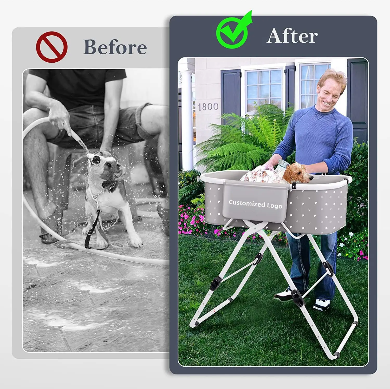 Pet Bath Tub Adjustable Height Folding Dog Bath Pool with Shower Stand